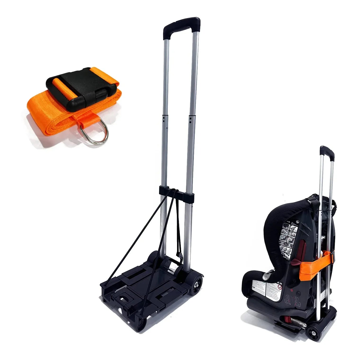 Car Seat Travel Cart for Airport-Carseat Roller for Traveling,Extendable Base PLatitudee,Foldable, storable,and stowable Under Your Airplane seat or Over Head Compartment.
