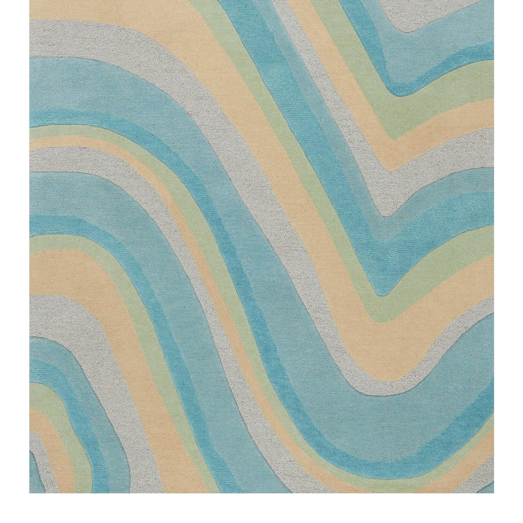 HomeRoots  8' Ocean Blue Beige Hand Tufted Abstract Waves  Runner Rug - 9'3" x 12'3"