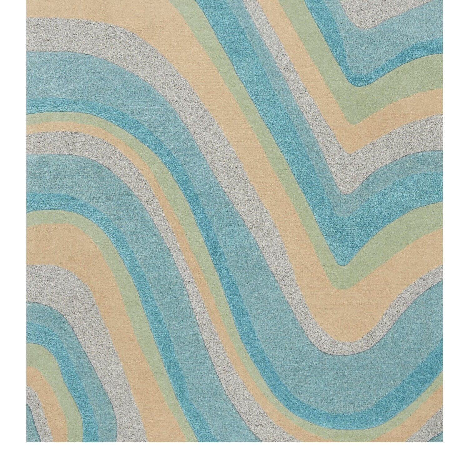 HomeRoots  8' Ocean Blue Beige Hand Tufted Abstract Waves  Runner Rug - 9'3" x 12'3"
