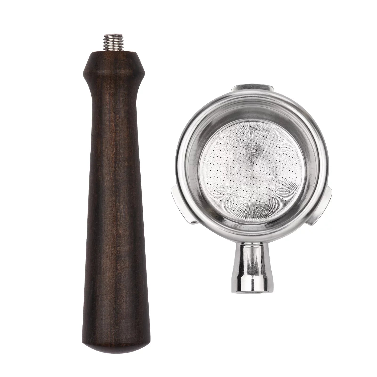58Mm 3 Ears Stainless Steel Bottomless Naked Portafilter Wooden Coffee Handle Cup Filter Basket Replacement For Barsetto Ba101 Ba102 Calphalon Temp Iq