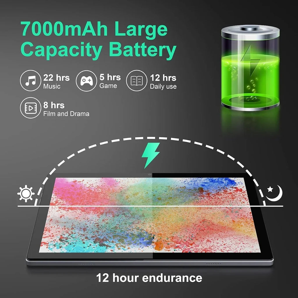 BYYBUO 10.1" Android 12 Tablet: Your Entertainment Hub, FM Radio, Full HD Display, Bluetooth
