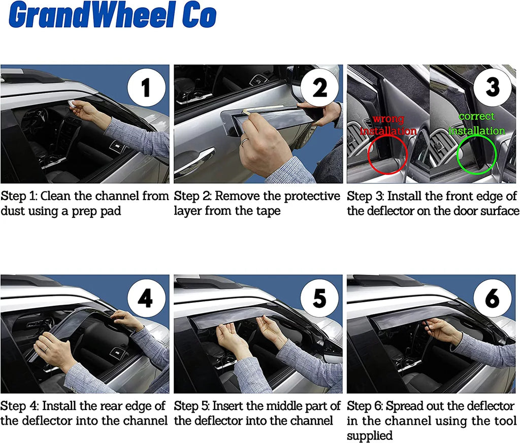 GrandWheel Co Smoke Tinted In-channel Side Window Vent Visor Deflectors Rain Guards Compatible with Toyota Tundra 2007-2021 Double Cab - 4pcs. GW0114