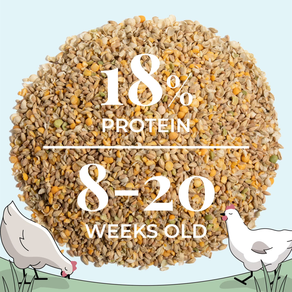 Mile Four | Grower Organic Chicken Feed | 100% US Grown Grains, Certified Organic, Certified Non-GMO, Corn-Free, Soy-Free, Non-Medicated Chicken Food | 18% Protein | Whole Grain | 46 lbs.