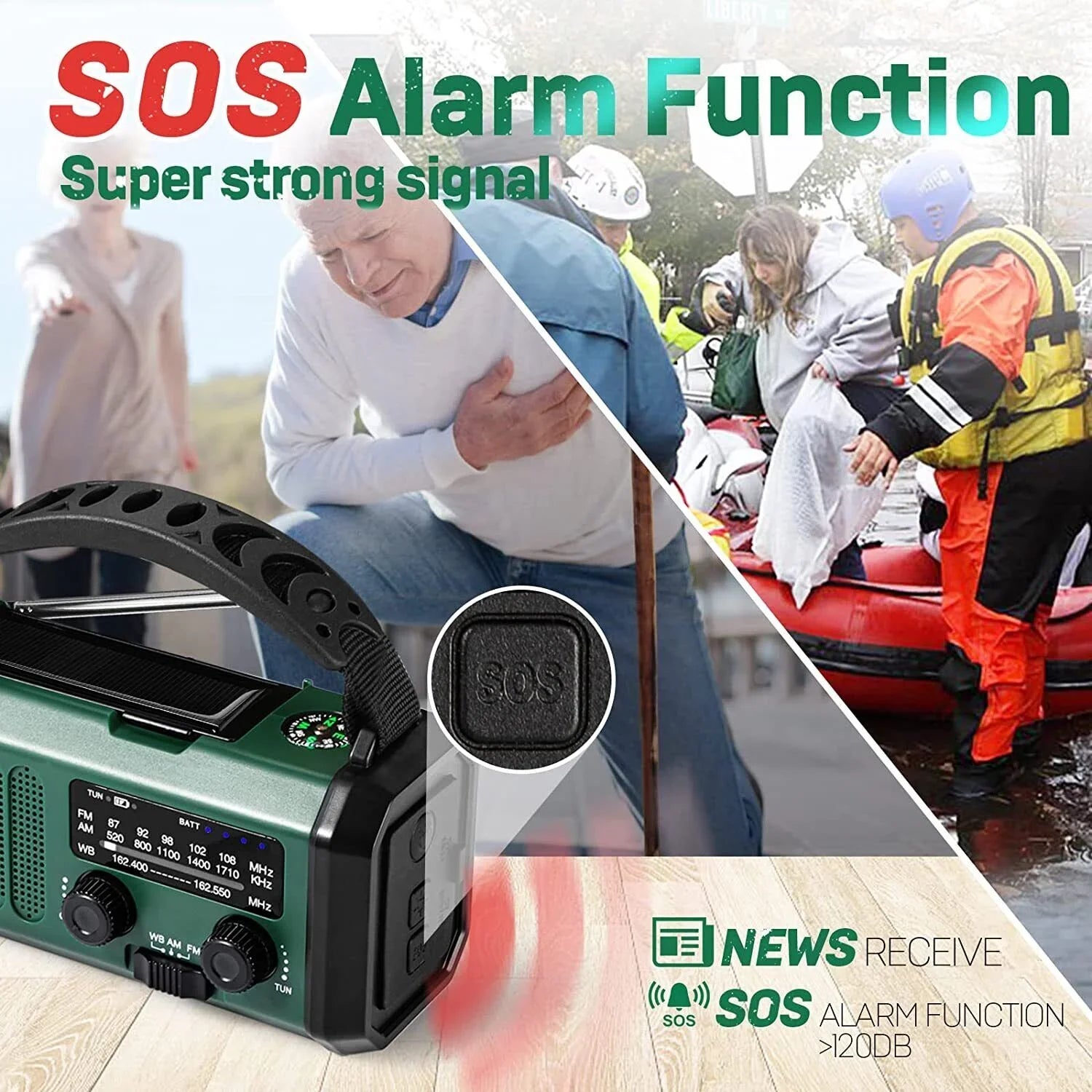 10000mAh Emergency Solar Hand Crank Weather Radio Power Bank Charger with Flashlight