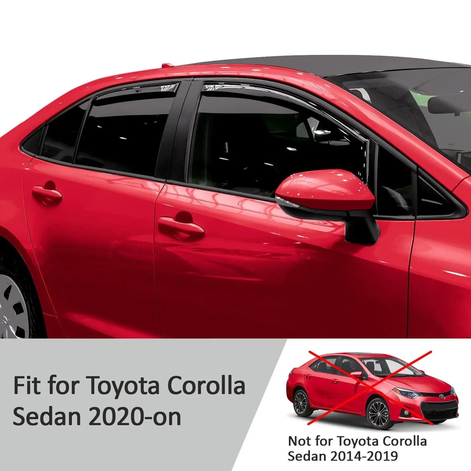 Voron Glass in-Channel Extra Durable Rain Guards for Toyota Corolla 2020-2024 Sedan, Window Deflectors, Vent Window Visors, 4 Pieces - 200521