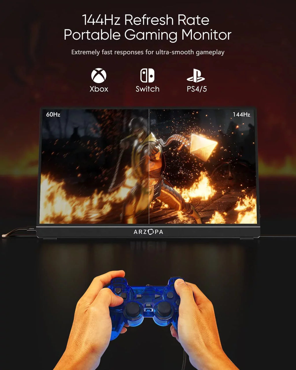 Arzopa 15.6'' 144Hz Portable Gaming Monitor, 1080P FHD USBC HDMI, External Second Screen for Laptop, PS5