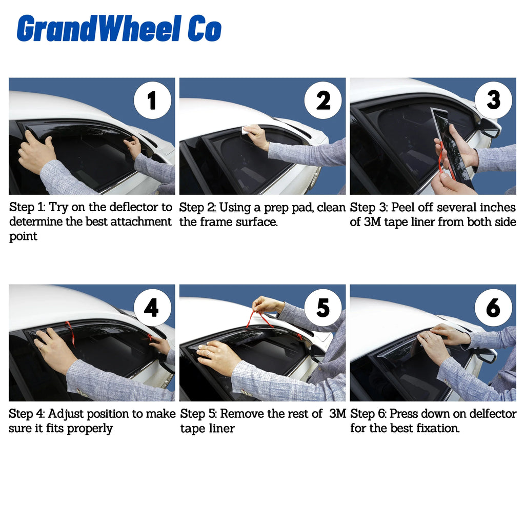 GrandWheel Co Smoke Tinted Tape-On Side Window Vent Visor Deflectors Rain Guards Compatible with Nissan Rogue 2021-2024 - 6pcs. GW0299