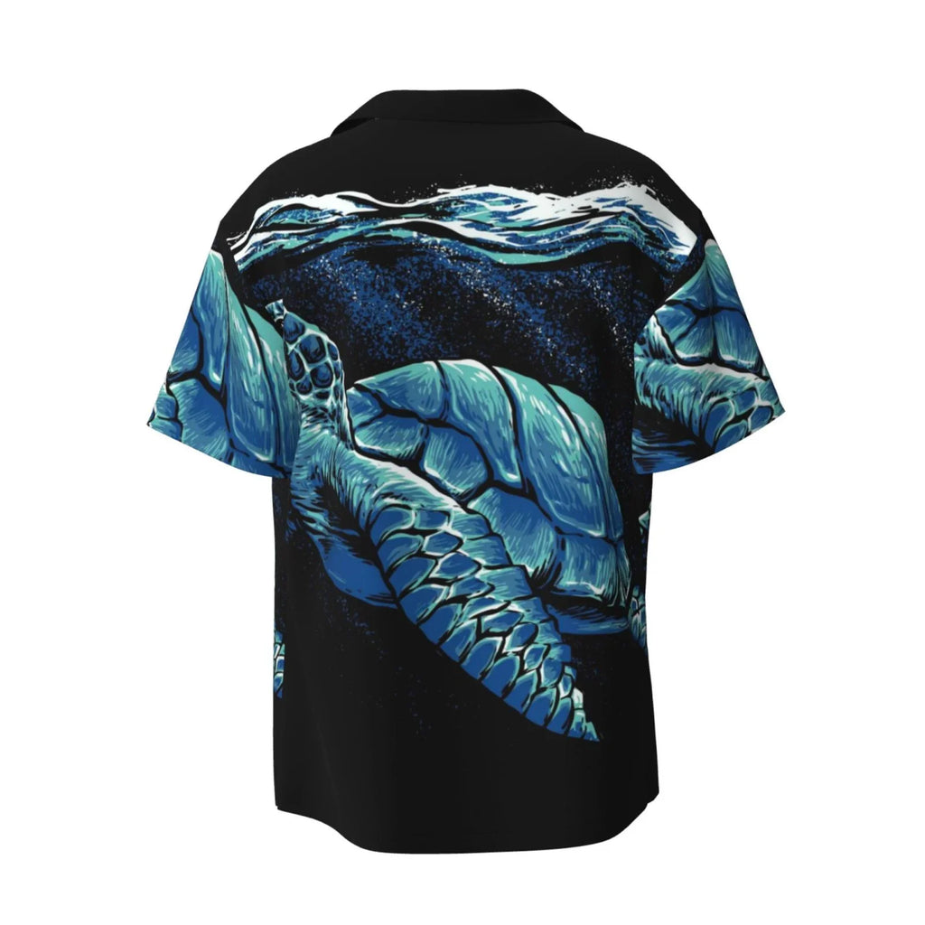 Easygdp Ocean Turtle Men's Casual Short-sleeved Shirt with Pocket and Button Suitable for Beach Vacation Leisure - XX-Large