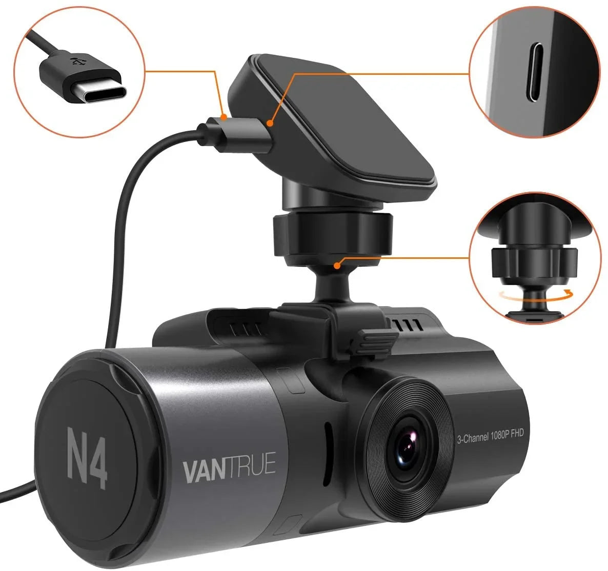 Vantrue N4, N2S, X4S, N1 Pro(2023), T3 Dash Cam GPS Receiver Module Type C USB Port Adhesive Mount for Windows and Mac