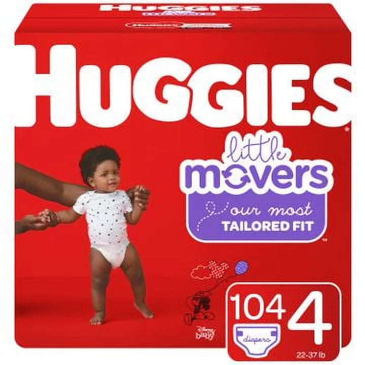 Huggies Little Movers Baby Diapers, Size 4, 104 Ct, Giant Pack