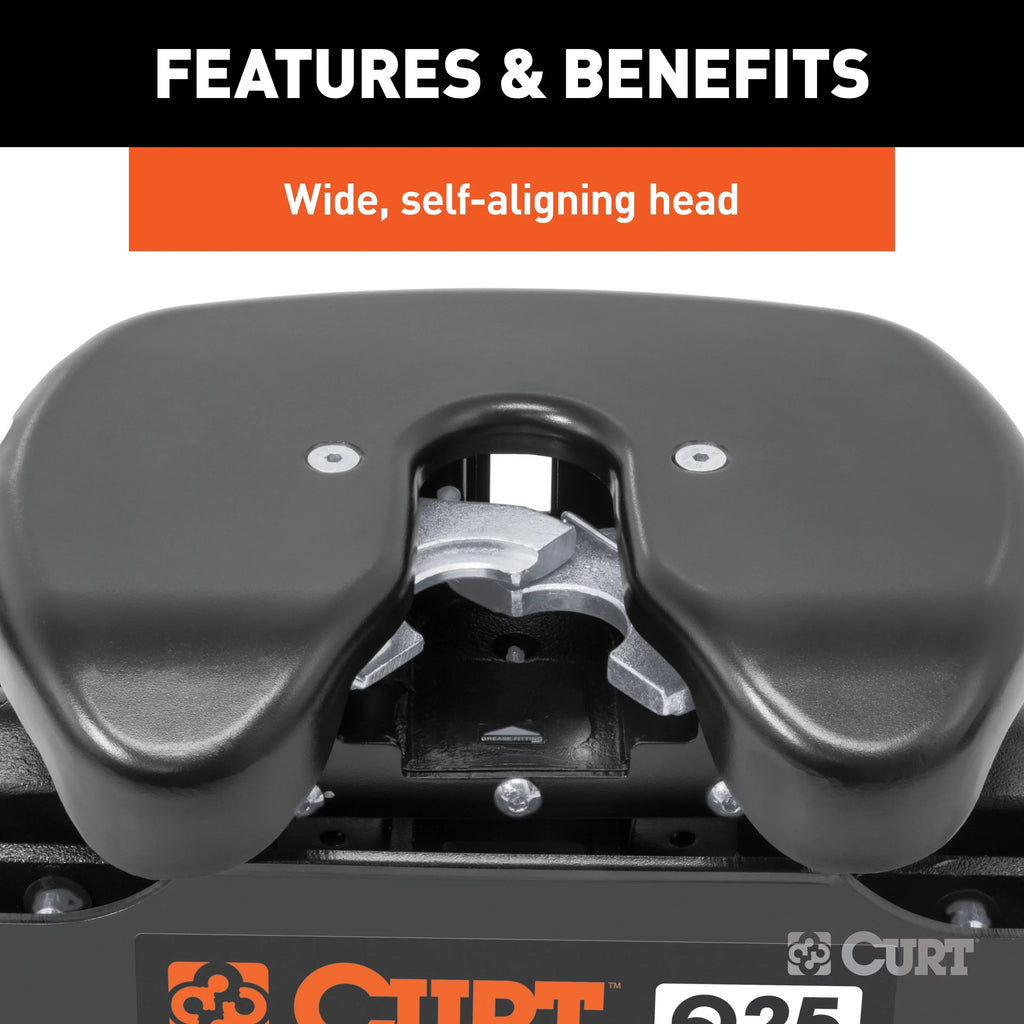 CURT 16266 Q25 5th Wheel Hitch with Base Rails, 25,000 lbs