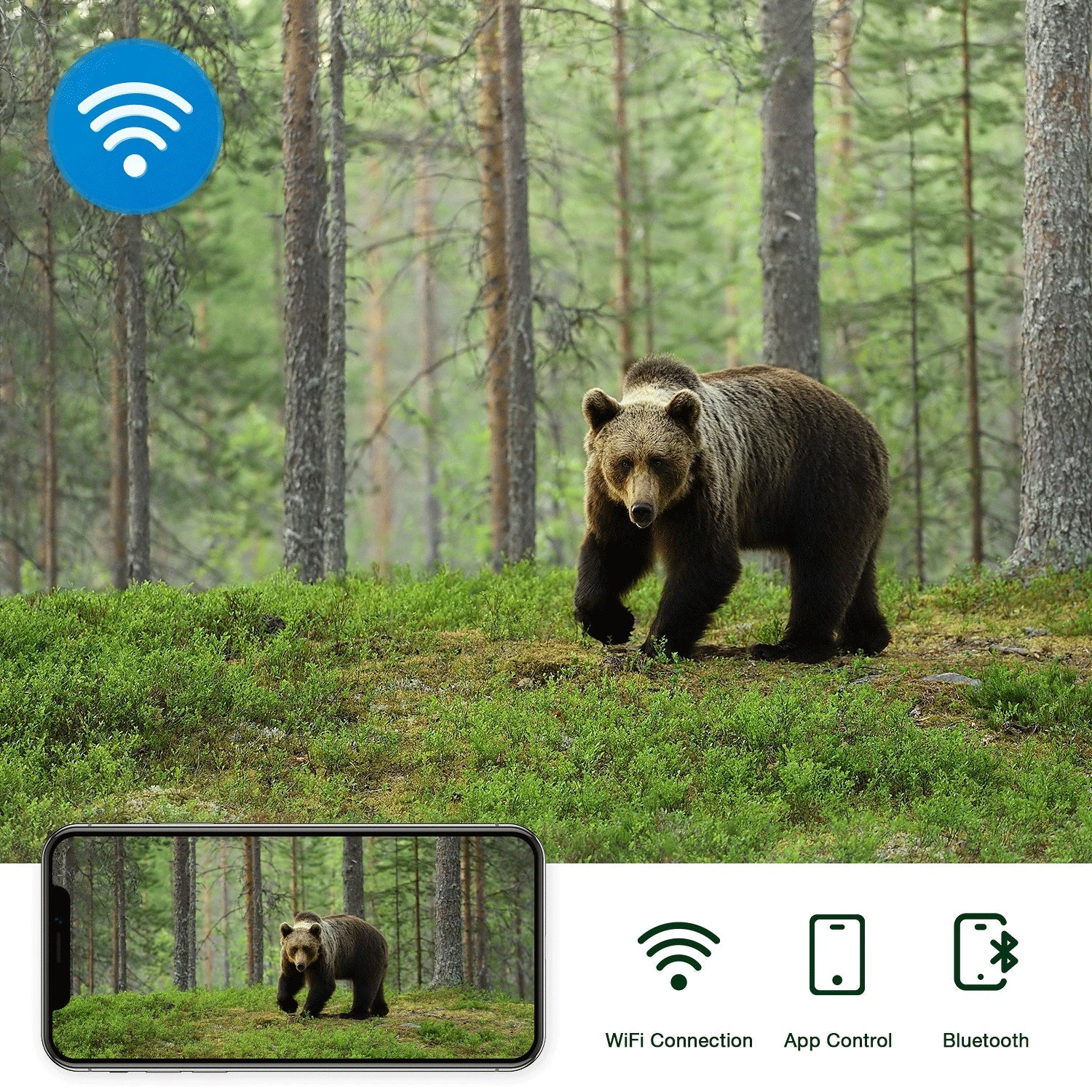 CAMPARK WiFi Trail Game Camera 4K 42MP Bluetooth Hunting Deer Camera with 3PIR Sensor Infrared Night Vision Waterproof IP66 0.2s Trigger 2.4" LCD Trail Cam for Wildlife Monitoring
