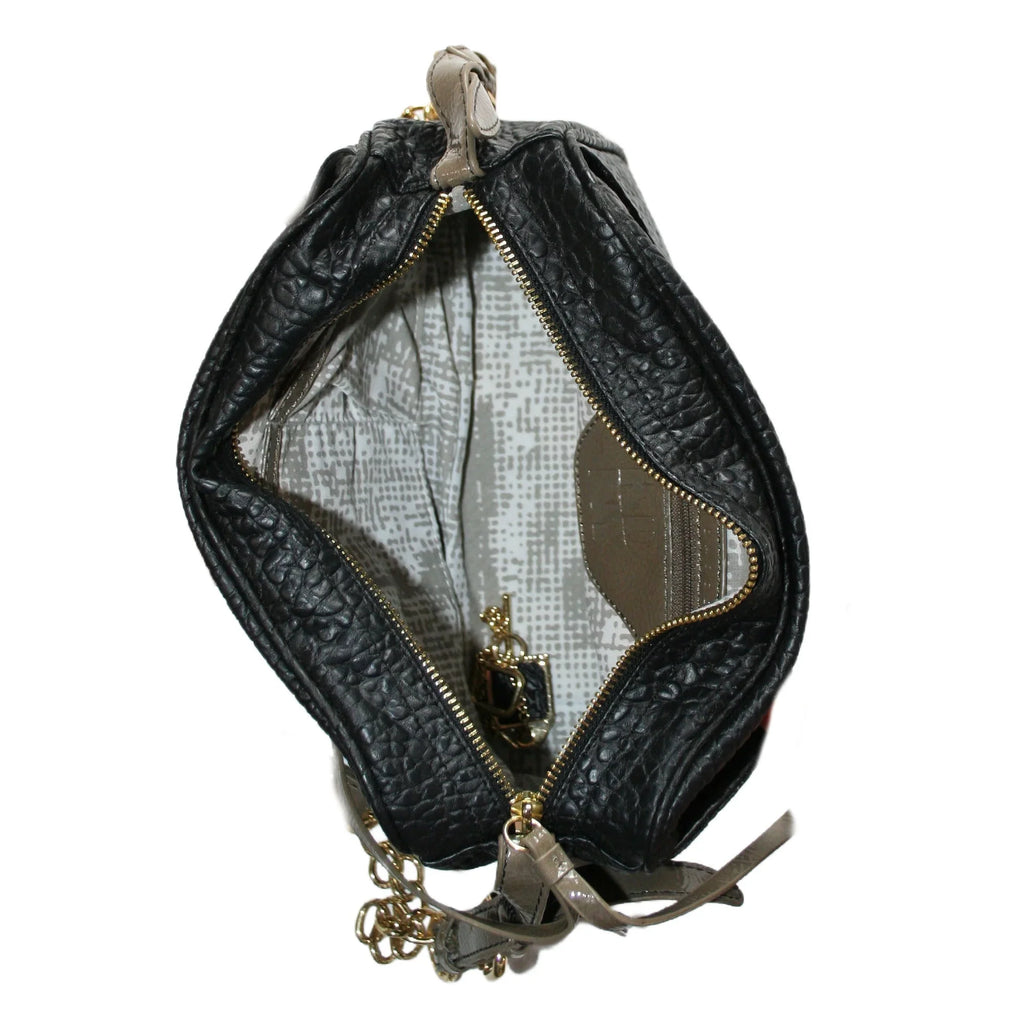 KDNY Women's Foster Cross Body Purse In Black With Brown Trim