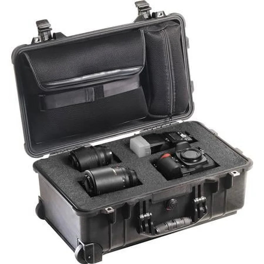 1510LFC Laptop Overnight Watertight Carry On Hard Case with Foam Insert, Laptop Sleeve & Wheels - Charcoal Black