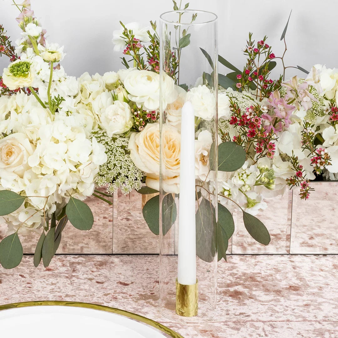 Koyal Wholepromotion Minimalist Taper Candle Holders with Hurricane Glass for Weddings Centerpieces, 14" Tall, Set of 6