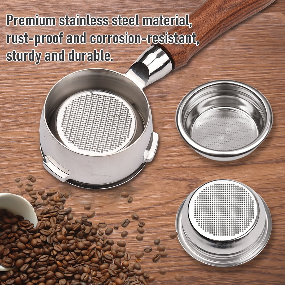 58Mm 3 Ears Stainless Steel Bottomless Naked Portafilter Wooden Coffee Handle Cup Filter Basket Replacement For Barsetto Ba101 Ba102 Calphalon Temp Iq