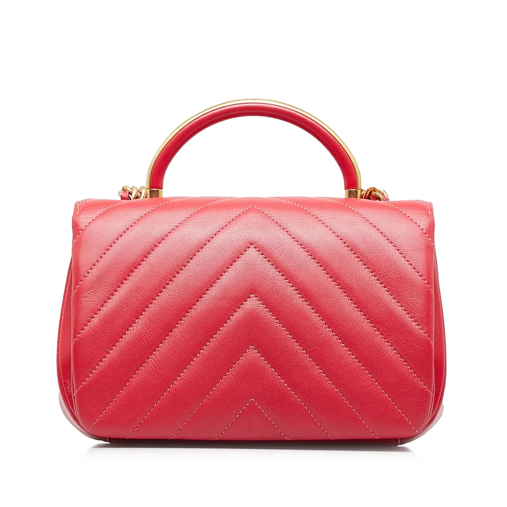 Pre-Owned Authenticated Chanel CC Chevron Flap Satchel Lambskin Leather Red Unisex (Good)