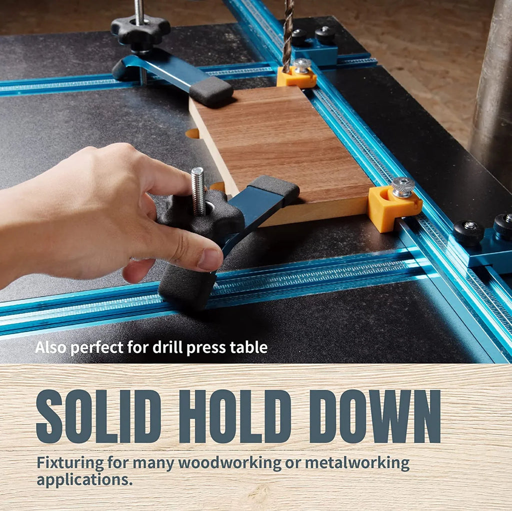 POWERTEC T Track Knob Kit w/Hold Down Clamps, (Set of 10) 1/4-20 x 1-1/2" Hex Bolts and Washers, 2x5-1/2" L Hold Down Clamps, T Track Kit, T Track Accessories for Woodworking Jigs and Fixtures (71846)