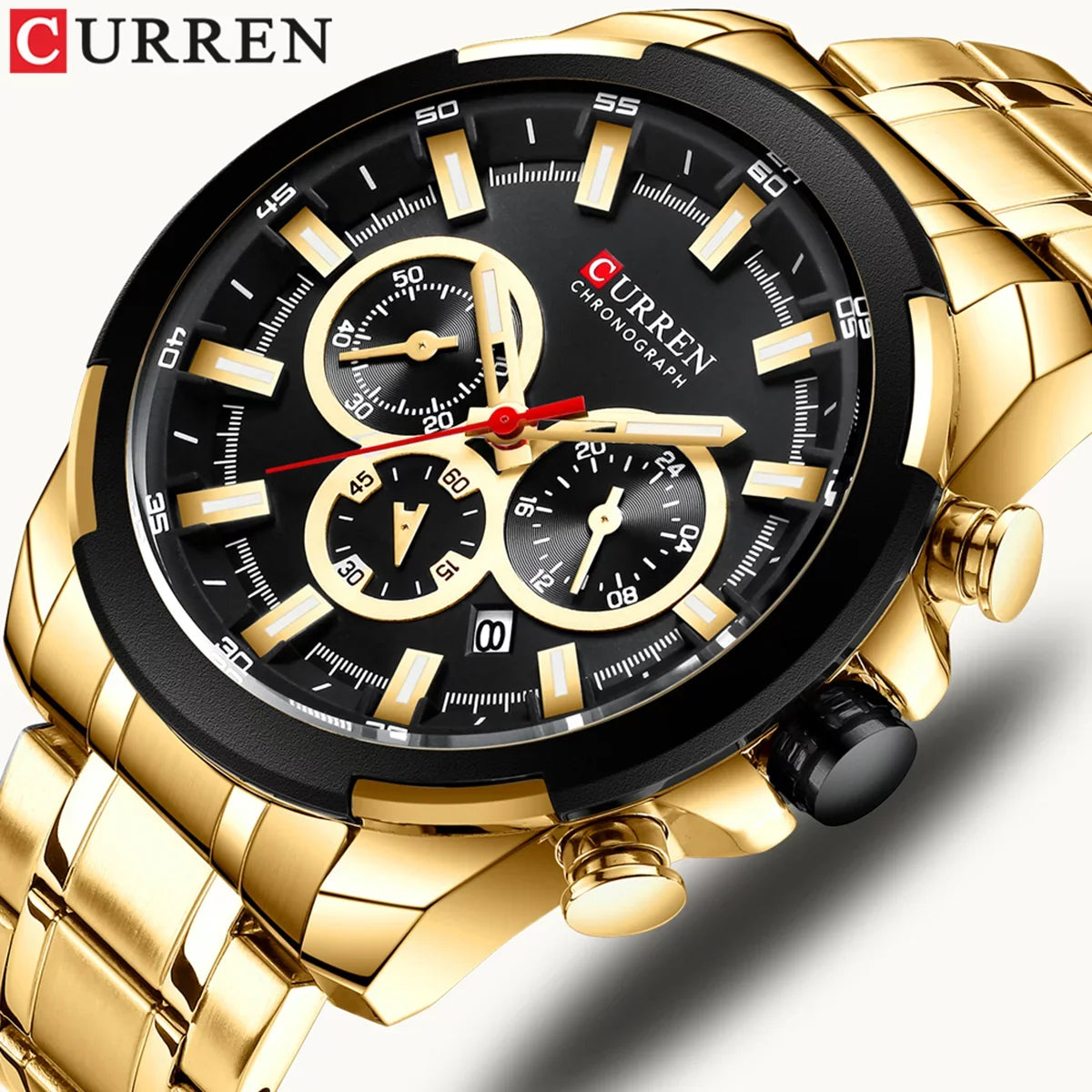 CURREN 8361 Quartz Man Wristwatch Watch for Male Men Watches with Calendar Indicator Date Waterproof Luminous Hands Three Sub-Dials Second Minute Microsecond Chronograph Stainless Steel Stra