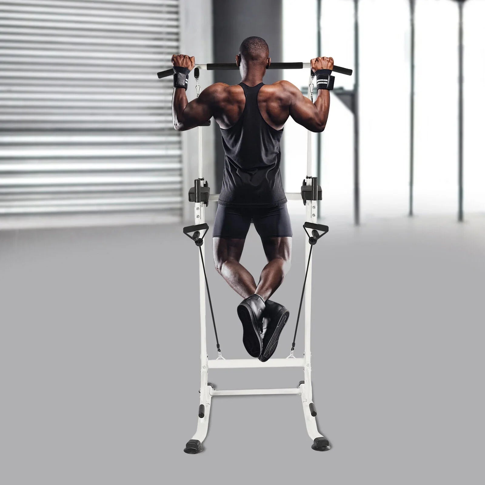 Home Gym Power Tower Dip Station Chin Up Bar Power Tower Pull Push Home Gym Black Adjustable Height