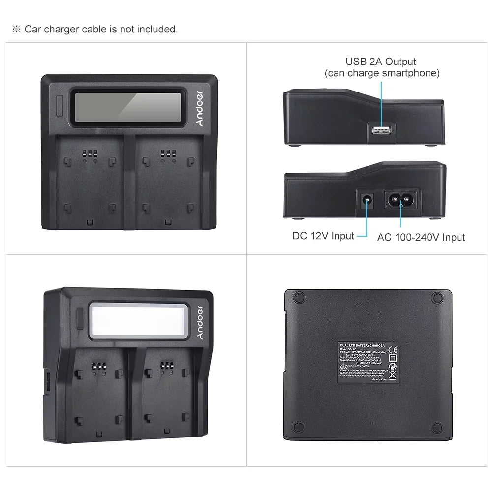 Andoer NP-FZ100 Dual Channel LCD Battery Replacement for  A7III A9 A7RIII A7SIII