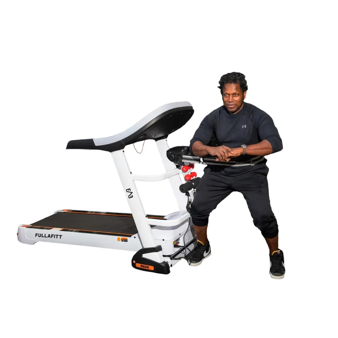 World Best Folding Treadmill by FULLAFITT, 4.5, Massage Belt, Wide LED Monitor, Bluetooth, Speakers, Preset Programs, Pulse Grip, Pressure Free Running Board