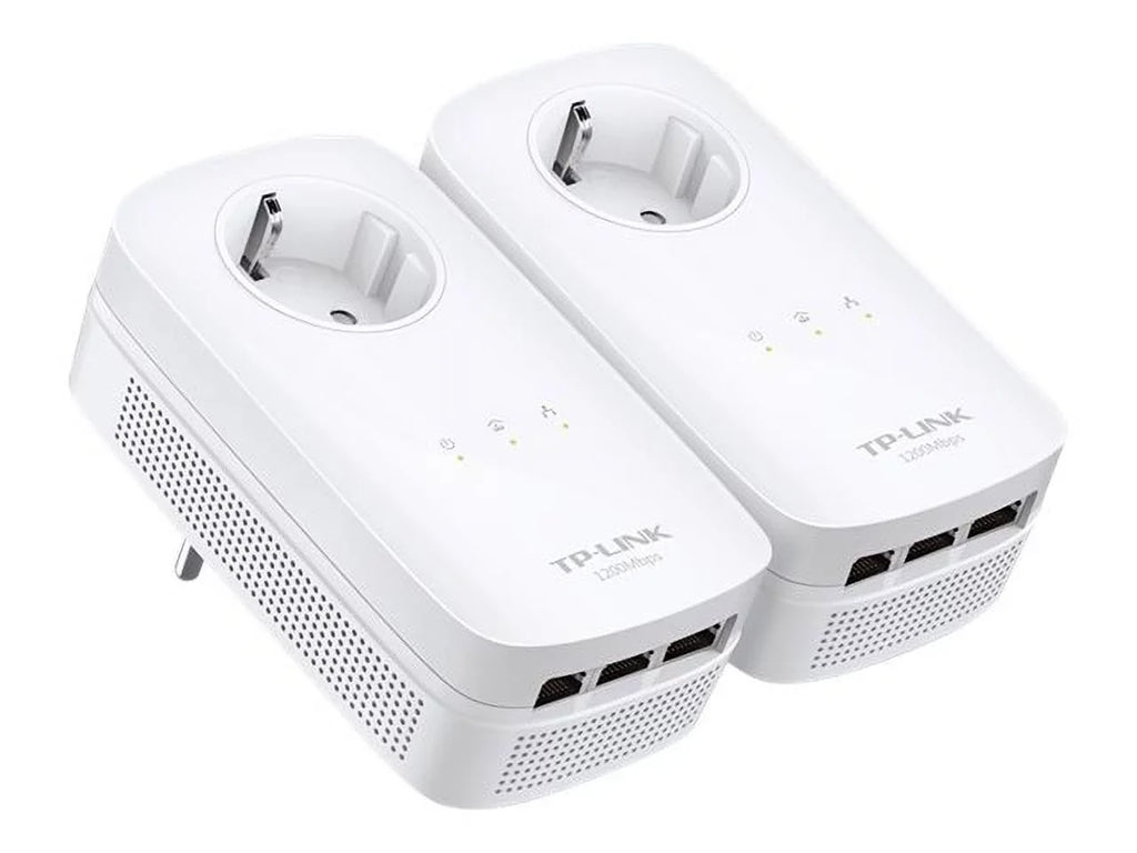 TP Link AV1200 3 Gigabit Port Pass Through Power Line Adapter Home Starter Kit