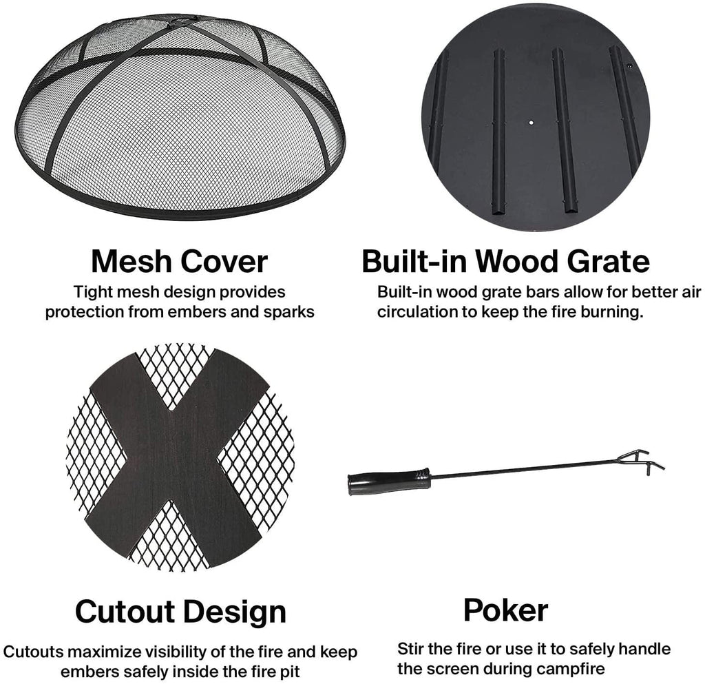Ambrose Portable Outdoor Campfire Wood Burning Fire Pit And Grill Pit