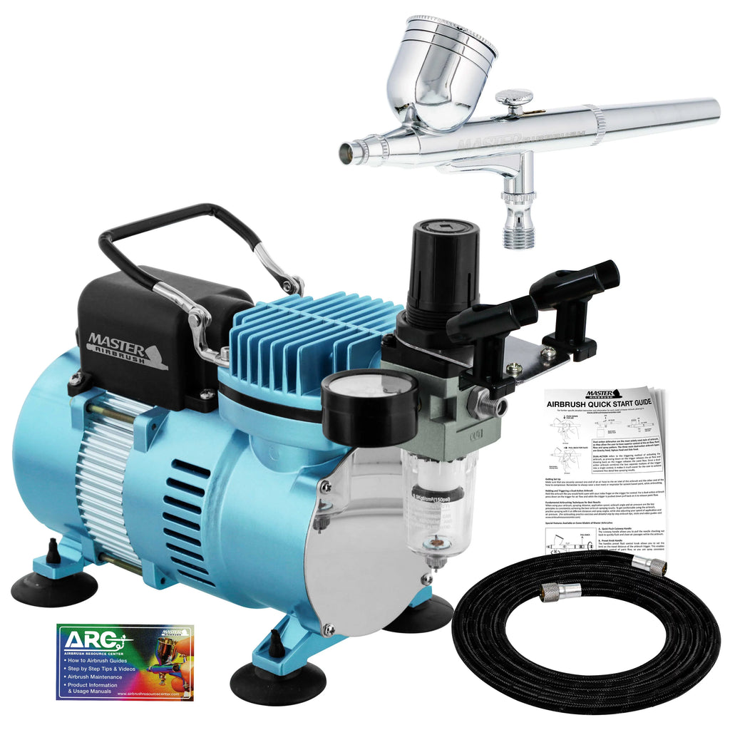 Master Airbrush Dual Fan Air Compressor System Kit with a G22 Gravity Feed Dual-Action Airbrush Set with 0.3 mm Tip