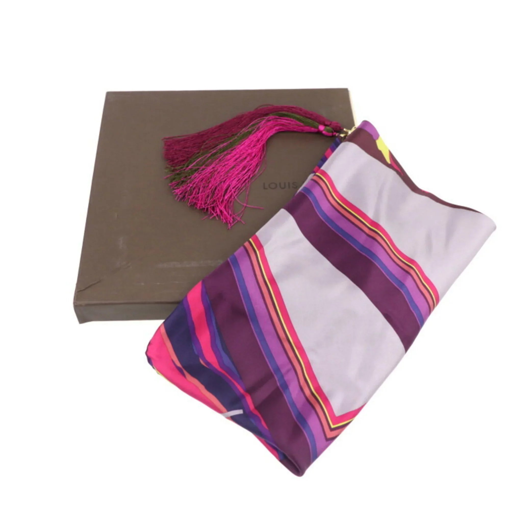 Pre-Owned LOUIS VUITTON Louis Vuitton fringed scarf silk purple multicolor 400505 apparel accessories (Like New)