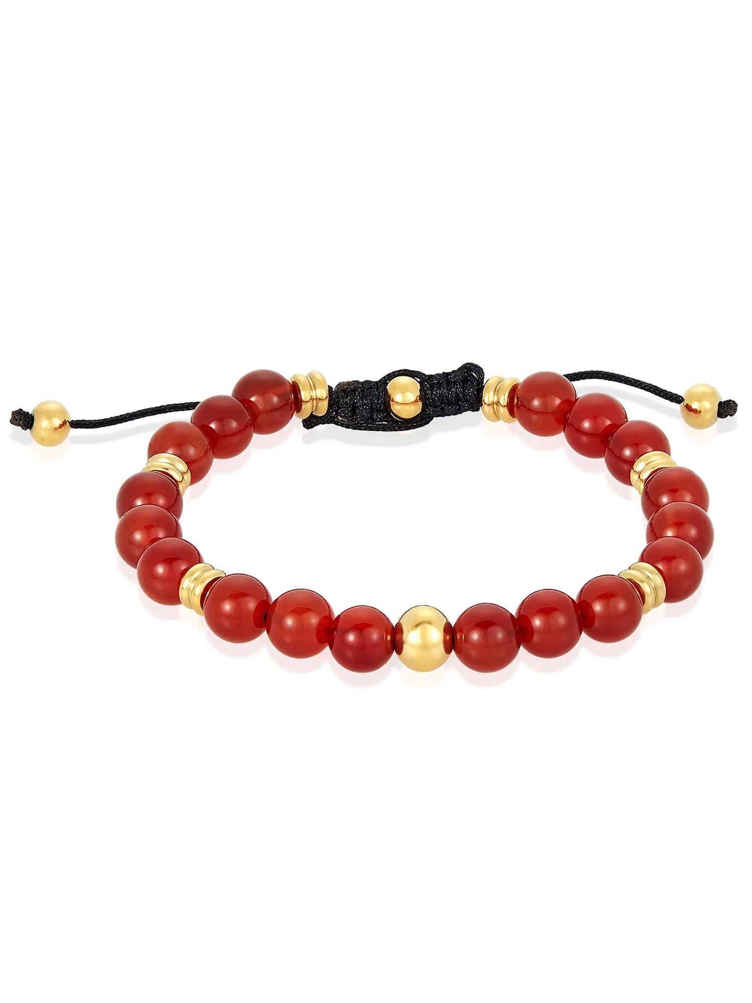 Coastal Jewelry Men's Red Agate Stone and Gold PLatitudeed Stainless Steel Beaded Adjustable Bracelet (8mm)