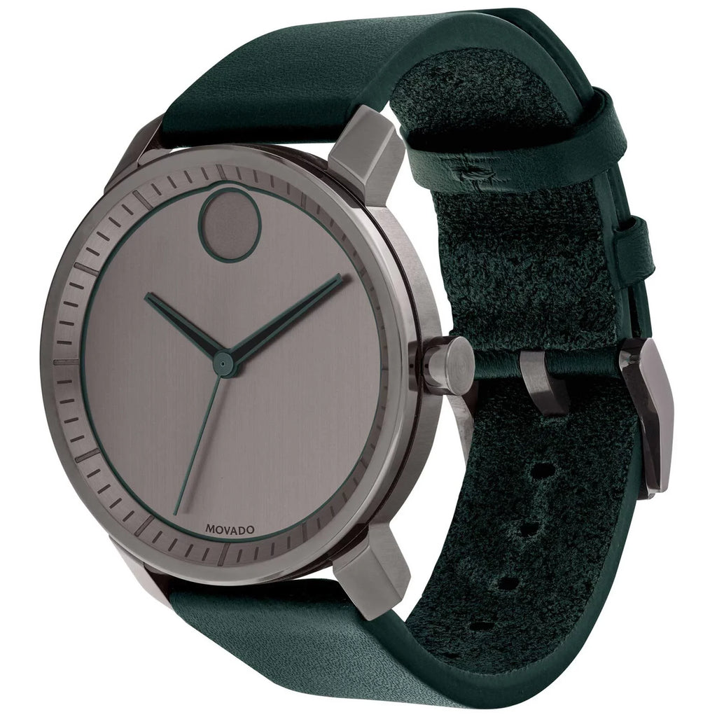 Movado (3600570) Bold Mens Forest Green Leather Strap Gunmetal Dial Quartz Watch