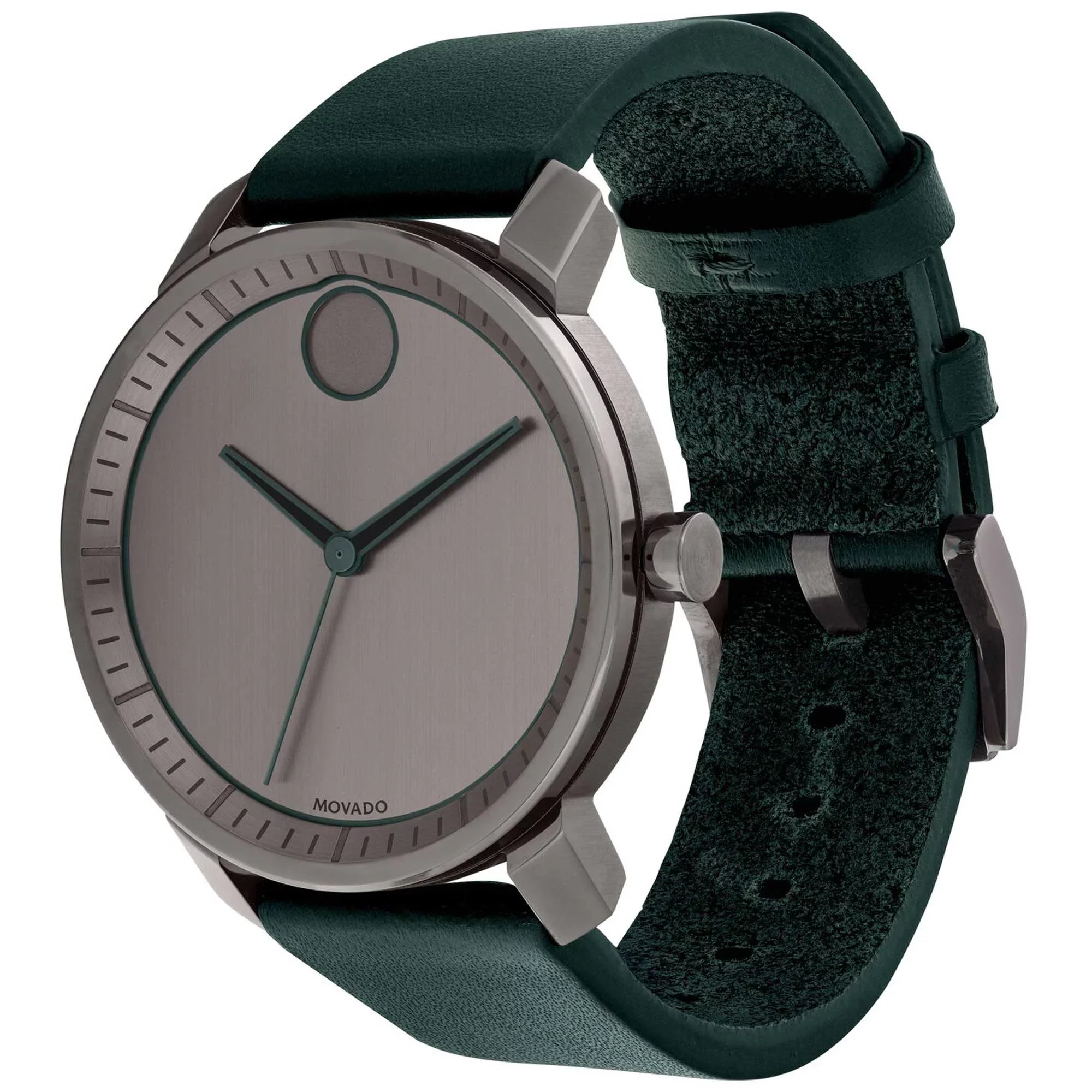 Movado (3600570) Bold Mens Forest Green Leather Strap Gunmetal Dial Quartz Watch