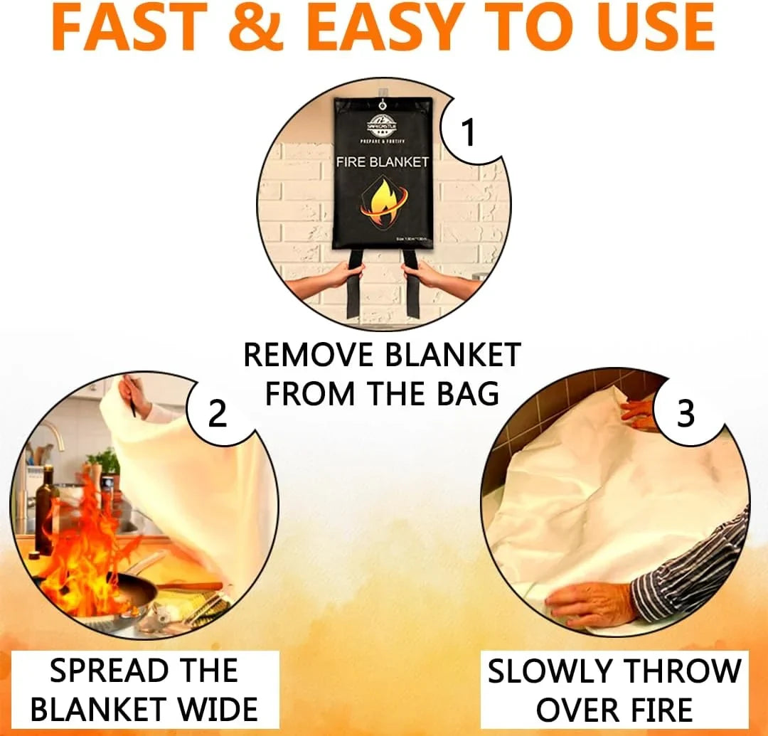SAFECASTLE Fire Blanket Emergency Survival Kit 2 Pack 59"x59" | Flame Retardant Protection Blanket for Camping Kitchen Home Office Grill School & Car Easy to Store Fire Extinguisher Safety Blanket