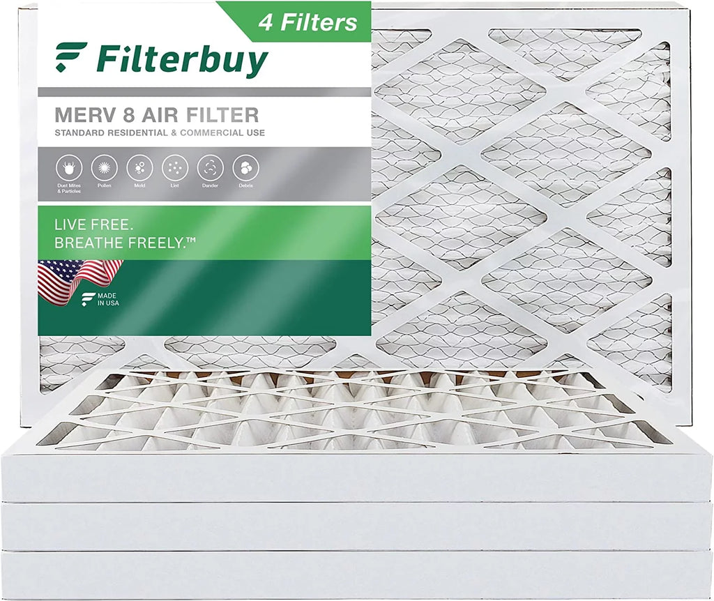 Filterbuy 8x20x2 MERV 8 Pleated HVAC AC Furnace Air Filters (4-Pack)
