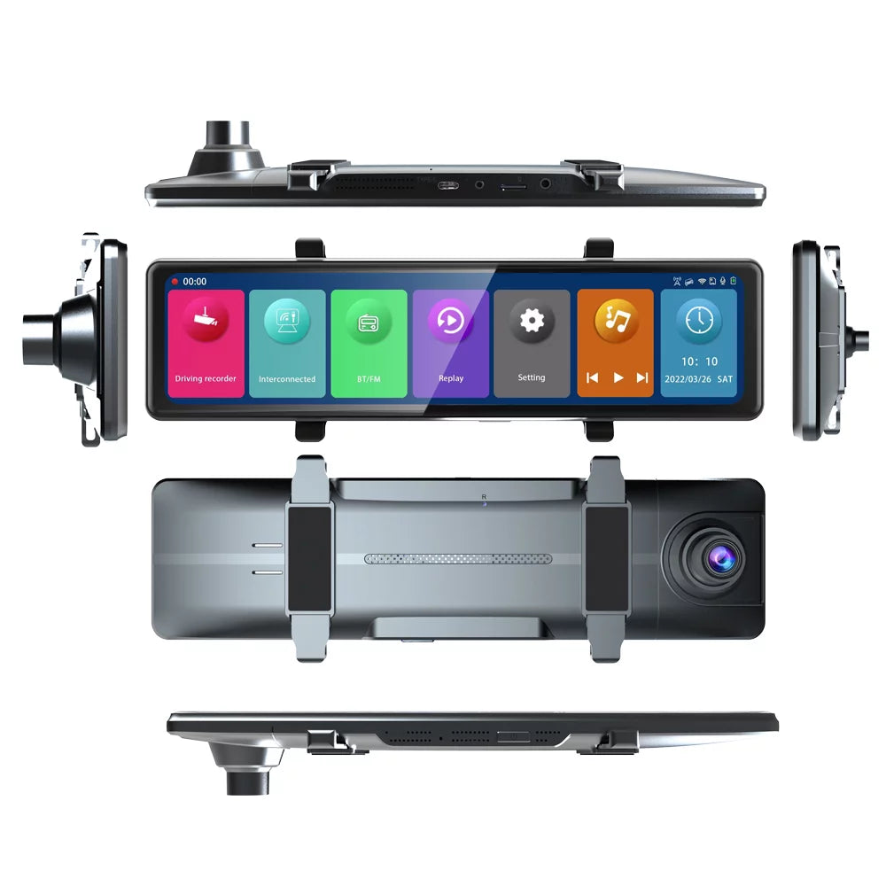 Gecheer 3 Cameras Dash Cam 12in 2.5K Clear Car Rearview Mirror  Car Video Recording  Touched Screen Car  Recorder Auto Driving Recorder