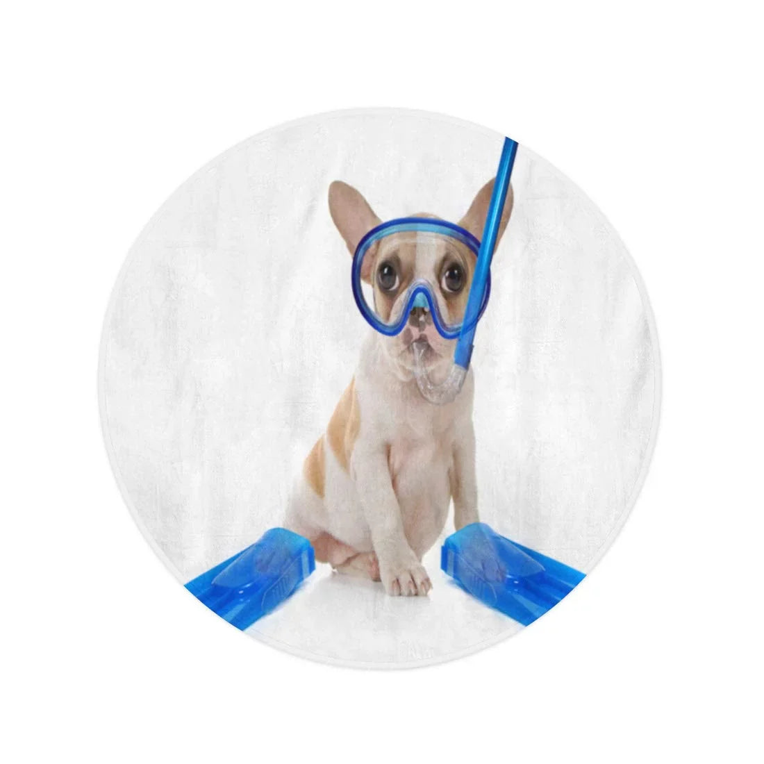 SIDONKU 60 inch Round Beach Towel Blanket Sitting Puppy Dog Snorkeling Gear of Mask Fins Studio Travel Circle Circular Towels Mat Tapestry Beach Throw