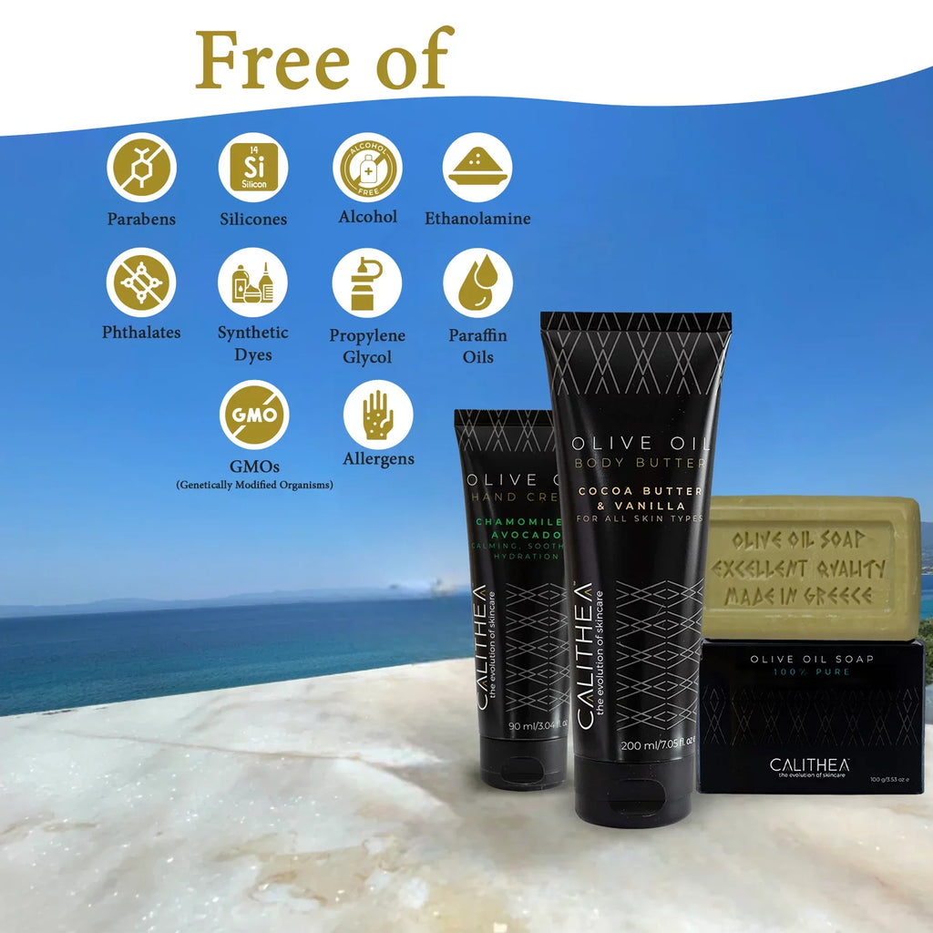 Calithea Natural Organic 3-Step Body Set with  100% Pure Olive Oil Soap