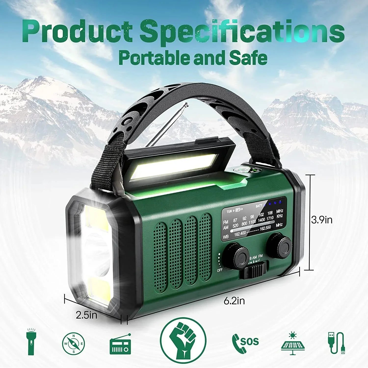 10000mAh Emergency Solar Hand Crank Weather Radio Power Bank Charger with Flashlight