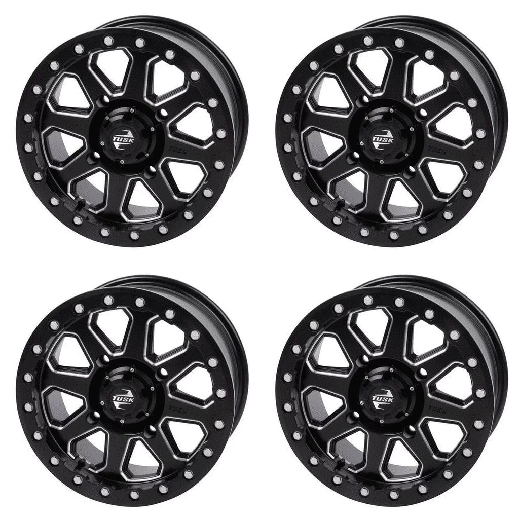 (4 Pack) 4/137 Tusk Uinta Beadlock Wheel 15X7 4.0 + 3.0 Milled/black For Can-Am Defender Hd10 Pro Dps 2020-2023