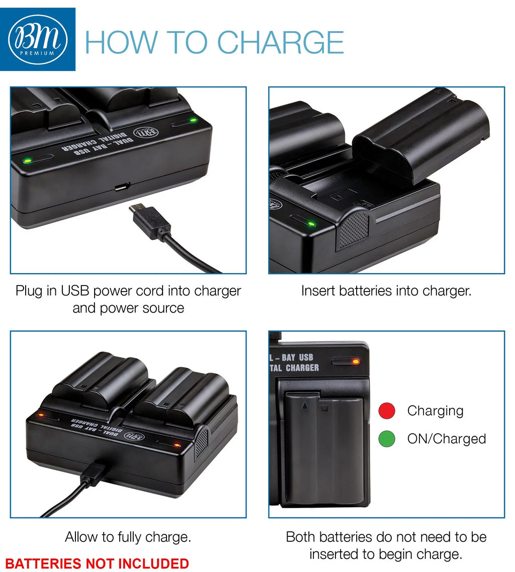 BM 2 EN-EL15B Batteries and Dual Bay Battery Charger for  Z6 Z7 D780 1 V1 D500 D600 D610 D750 D800 D810 D850 D7000 D7100 D7200 D7500 Cameras