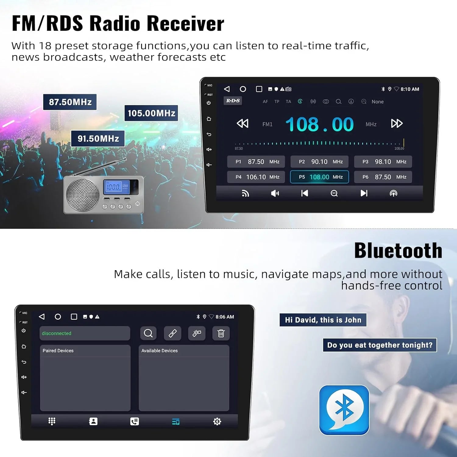 1G+32G Android Single Din Car Stereo with GPS Navigation Rimoody 10.1'' Touch Screen Car Radio with Bluetooth WiFi FM Mirror Link USB Head Unit + Backup Camera