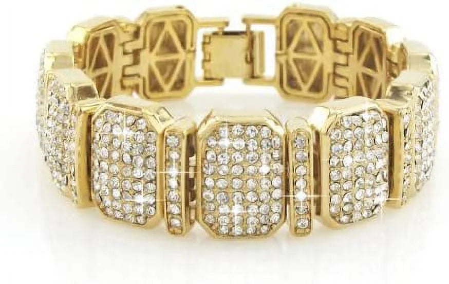 Hip-Hop Gold Tone Bling Iced Bracelet Covered with CZ #660