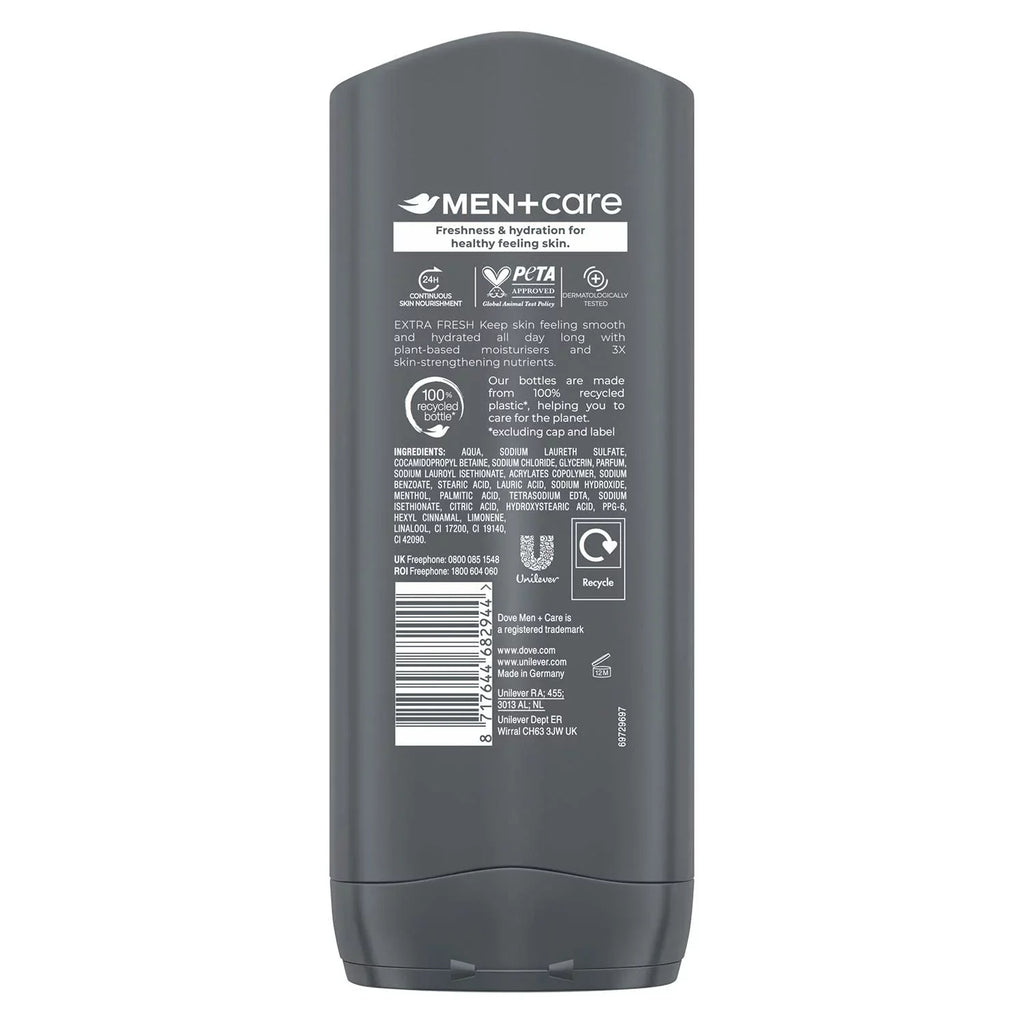 Dove Men + Care Refreshing Extra Fresh 3-In-1 Hair, Body And Face Wash Pack Of 3 With 24-Hour Nourishing Micromoisture Technology Body Wash For Men 400 Ml