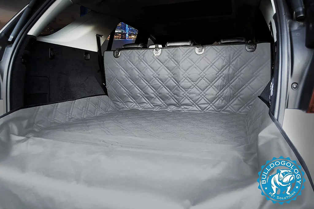 Bulldogology SUV Cargo Liner for Dogs - Heavy Duty Pet Trunk Cargo Cover - Dog Car Seat Cover Waterproof Nonslip - Dog Hair, Muddy Paws, Scratches Cover Protector for Cars Vans SUVs (X-Large, Grey)