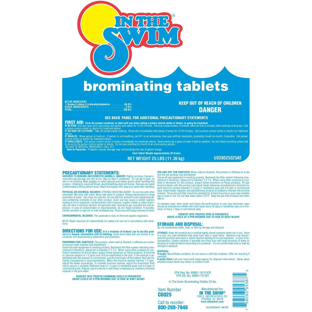 In The Swim 1 Inch Bromine Tablet Sanitizer for Spas, Hot Tubs, or Swimming Pools - Pre-Stabilized, Low Odor, Chlorine Alternative - 61% Available Bromine - 8 Pounds U038008032AE