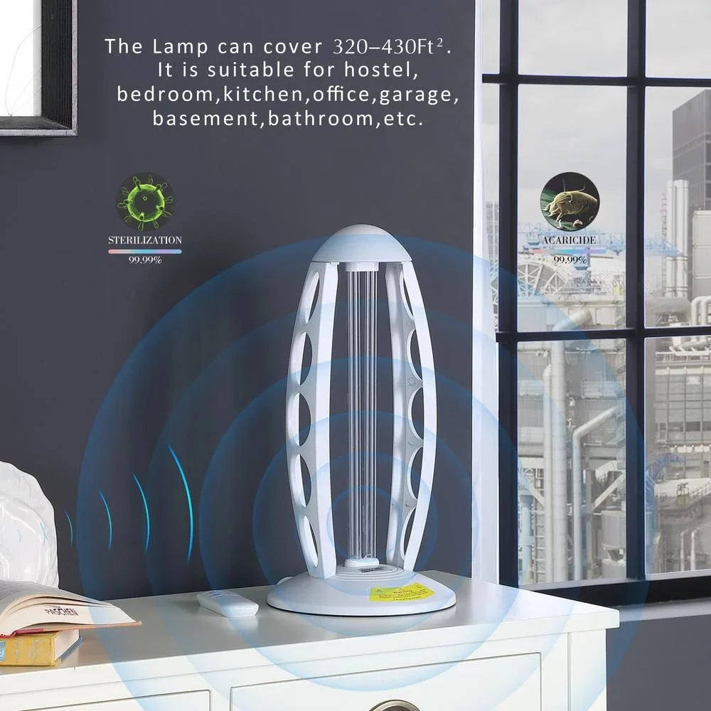 Ore International 16.5" in UV STERILIZED WHITE TABLE LAMP W/ REMOTE CONTROL