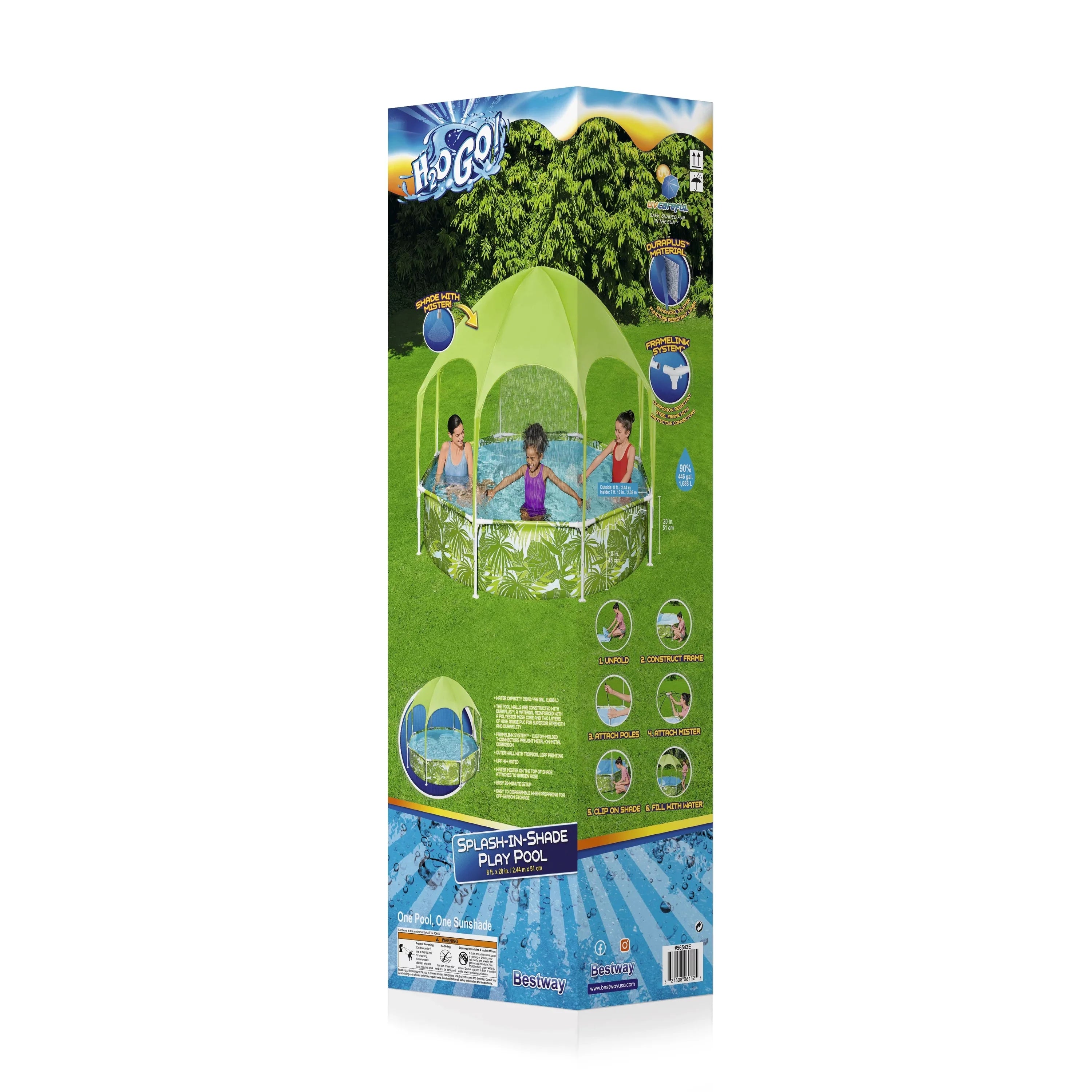 H2OGO 8 ft. x 20 in. Round Above Ground Pool Set With Pool Shade