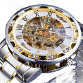 Men Mechanical Skeleton Wrist Watch 1pc Silver Exquisite Diamond Gear Movement Business Luxury Gift Gold White