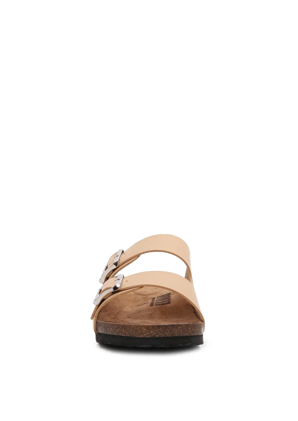 Women Soft Cork Cushioned Footbed PU Leather Double Strap Slider Sandal (PU Apricot/ 6)